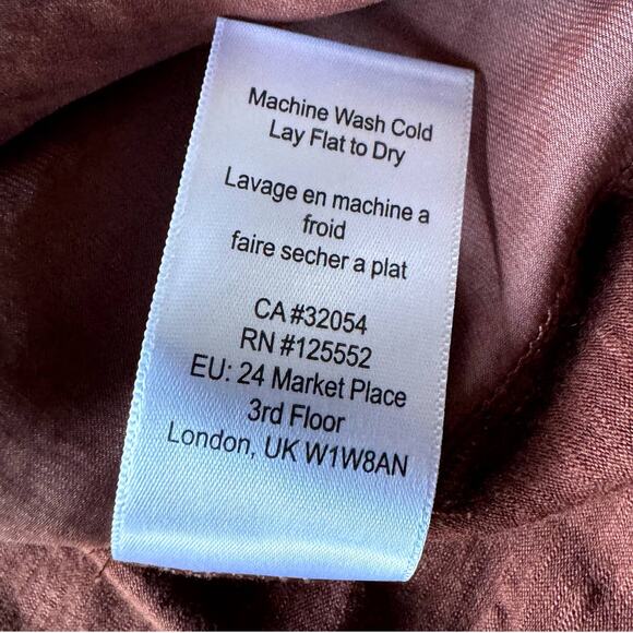 Dolan Womens Blouse Small Ruffled Neck Button Down Long Sleeve Top Brown Casual - Picture 9 of 10